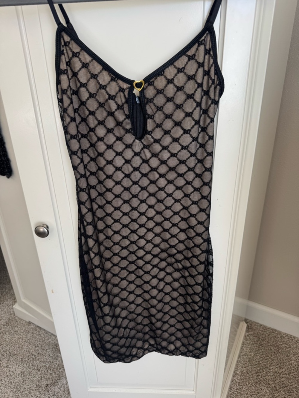 Black Net Slip Dress with Nude Underlay